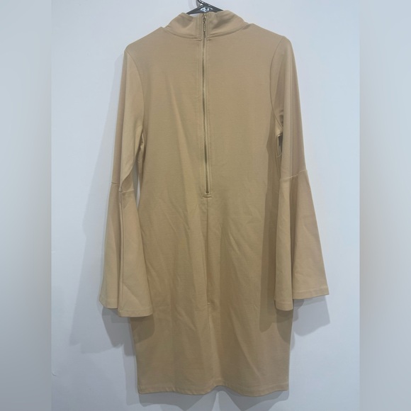 NWOT - VENUS Chic Beige Long Sleeve Mini Dress w/ bell sleeves. Size L - Picture 4 of 5